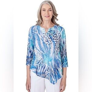 NWT Alfred Dunner Women's Paradise Island Animal Print Eyelet Top - Size 1X